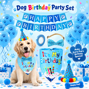 Kit de décoration pour fête d'anniversaire de chien, accessoires pour anniversaire d'animal de compagnie, fournitures de fête mignonnes pour chiens, chats, chiots - Product Image 1