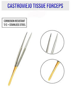 TC Castroviejo Microsurgery Set Customizable Needle <b>Holder</b> Scissor & Forceps in Stainless Steel Manual By Dentavex - Product Image 3