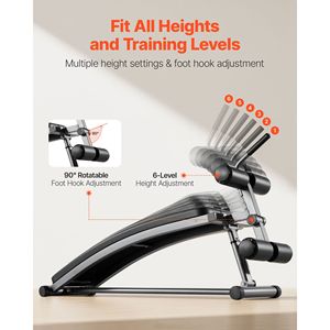 Banc de musculation incurvé avec 6 réglages de hauteur et poignées pour crunch inversé - Acier robuste, capacité de 600 lb - Product Image 2