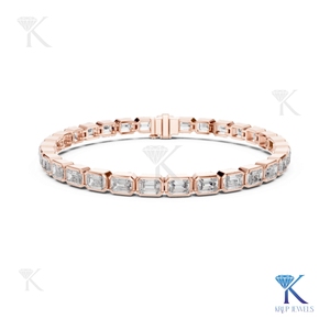 Bracelet tennis en diamant de laboratoire 4,00 x 2,00 MM taille émeraude serti clos en or massif, bijoux de luxe pour femme, idéal pour les mariages - Product Image 4