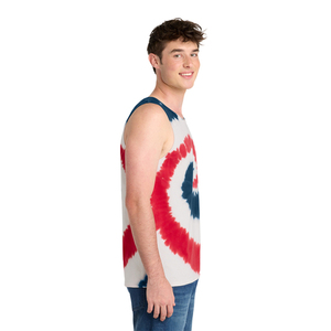 Débardeur sans manches pour homme, tie-dye, rouge, blanc, bleu, col rond, décontracté, tricoté en coton respirant - Product Image 4