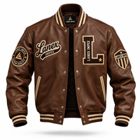 Blouson universitaire personnalisé marron pour homme en cuir PU, style baseball, avec patch chenille brodé sur le devant, type bomber, OEM en gros