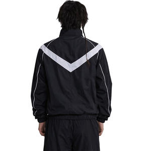 Veste coupe-vent de haute qualité pour homme, en nylon, style survêtement, grande taille, légère, avec rayures blanches sur les côtés, fermeture éclair, imperméable. - Product Image 2
