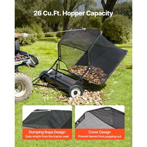 Recogedor de Hojas y Césped de Alta Resistencia de 52 Pulgadas para Jardín Grande, 26 Pies Cúbicos Barredora de Césped con Altura de Barrido Ajustable y Sistema de Descarga por Cuerda - Product Image 6
