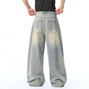 Jeans de Mezclilla de Pierna Ancha para Hombre, Cintura Alta, Corte Holgado, Lavado Degradado, Estilo Urbano de Verano - Product Image 3