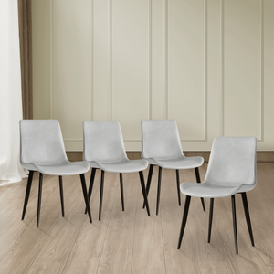 Set di 4 Sedie da Pranzo Moderne per Casa e Ristorante, Sedute in Pelle PU Grigia Floreale con Gambe in Acciaio al Carbonio Nero - Product Image 6
