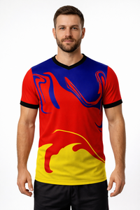 Maillot de football pour homme en polyester de qualité supérieure, col en V, vêtements de sport, couleur et motif du tissu personnalisés, uniforme de football. - Product Image 1