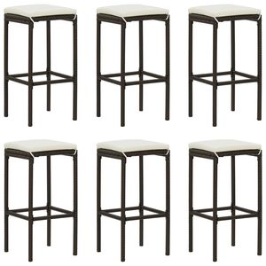 Set di 6 Sgabelli da Bar in Rattan PE Marrone con Poggiapiedi Standard - Product Image 1