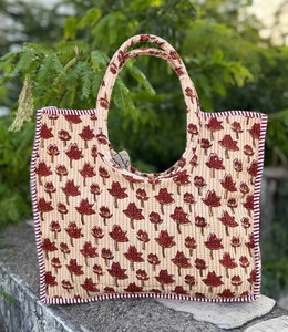 Sac rond matelassé en coton pour femme avec poignée tressée, sac à bandoulière décontracté en tissu doux - Product Image 4