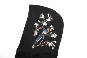 Sweat-shirt à capuche zippé noir brodé unisexe, motif floral oiseau sur les manches, style streetwear décontracté, service OEM - Product Image 3