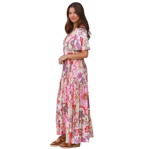 Vestido maxi informal con estampado floral para mujer, vestido con cuello cuadrado y aberturas - Product Image 3