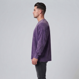Camiseta de manga larga holgada para hombre, estilo vintage, lavado a la piedra, de algodón grueso, cuello redondo, informal, estilo urbano - Product Image 3