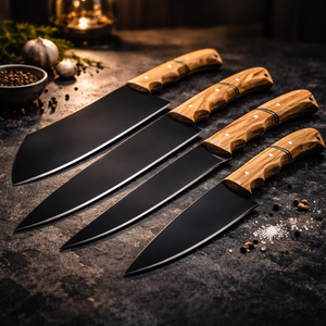 ชุดเชฟทำมือ 4 ชิ้น ทำจากเหล็กกล้าคาร์บอน พร้อมด้ามจับไม้มะกอกและปลอกหนัง ใช้งานได้ทั้งมือซ้ายและขวา ปลอดภัยสำหรับเครื่องล้างจาน - Product Image 5