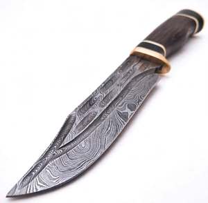 Cuchillo utilitario artesanal de acero de Damasco para exteriores, mango de madera oscura, herramienta de hoja fija - Product Image 3