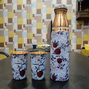Copper <b>Bottle</b> for Drinking Water Leakproof Lid Ayurvedic Health Benefits Eco Friendly Reusable Travel <b>Flask</b> 1 Liter - Product Image 3