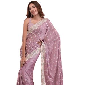 Collection de sari Bollywood Beautiful Diamond Chi-non Silk avec Heavy Embroidery Work en vente en ligne - Product Image 1