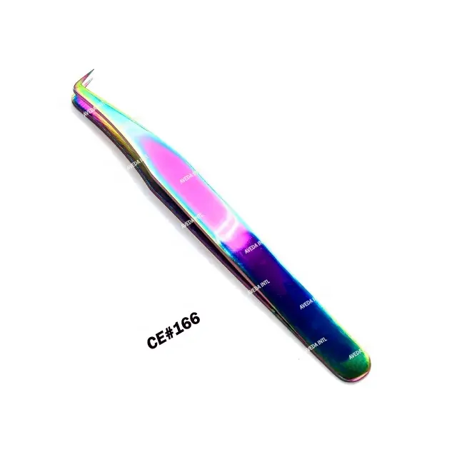 Rainbow Multi Color Eyelash Extension Tweezers with Curved Tips Mega volume J tweezers plasma color with custom logo cheap price