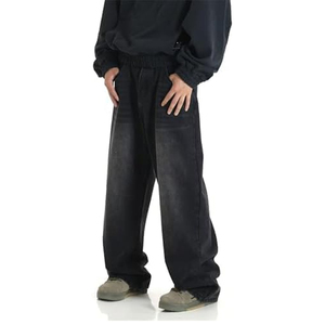 Jeans en denim décontractés pour hommes, coupe large, style urbain, pantalon ample vintage, vêtements streetwear - Product Image 3
