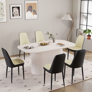Tavolo da Pranzo in Stile Moderno Medievale da 63 Pollici in MDF Color Crema con Set di Sedie da Pranzo in PU, Piano Assemblabile e Gambe in Metallo Nero - Product Image 5