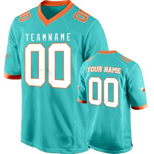Camiseta de Fútbol Americano Personalizada en Verde Azulado y Naranja, Cuello en V, Manga Corta, Malla Transpirable, 100% Poliéster, Impresión Sublimada, Nombre del Equipo en la Parte Delantera - Product Image 1