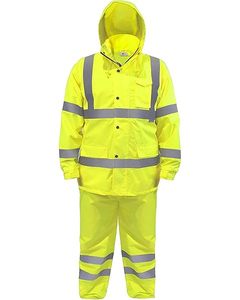 Traje Impermeable de Alta Visibilidad para Hombre, Color Amarillo, con Capucha y Franjas Reflectantes, Estilo Ropa de Trabajo, Recubierto de PU, Poliéster - Product Image 1