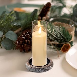 Hatway Wood Candle Holder Farmhouse Decor Wooden Pillar Candles Tray for <b>Table</b> Centerpiece Small Decorative Tray <b>Riser</b> Round - Product Image 1