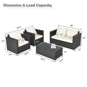 Set da Conversazione in Rattan a 4 Pezzi con Cuscini Imbottiti per Arredamento da Esterno - Product Image 6