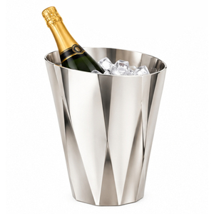 Seau à glace géométrique moderne en acier inoxydable, refroidisseur à champagne de luxe martelé effet diamant, refroidisseur de bouteilles de vin en métal pour bar et hôtel - Product Image 1
