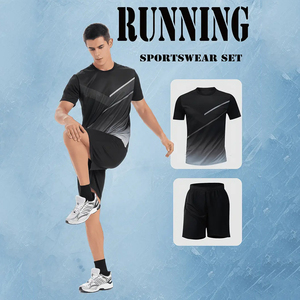 ชุดออกกำลังกายวิ่งแห้งเร็ว ระบายอากาศได้ดี น้ำหนักเบา ผลิตโดย OEM ชุดเสื้อยืดรัดรูปและกางเกงขาสั้น โดย AMAZING INDUSTRIES - Product Image 2