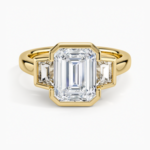 Anillo de Compromiso con Tres Diamantes Cultivados en Laboratorio con Corte Esmeralda, Certificado por IGI, Diamantes Trapezoidales en Rodio, Oro 10K 14K 18K, Plata 925 935 - Product Image 3