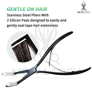 Pince à sceller les extensions capillaires, corps en acier inoxydable, mâchoires en silicone blanc, finition noir mat, outils à double ressort - Product Image 3
