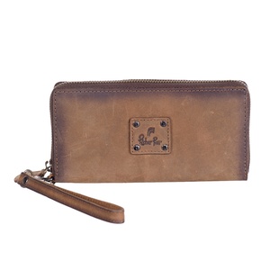 Cartera de mano de cuero Crazy Horse encerado con borde pulido para mujer, monedero vintage con tarjetero y cadena, precio de fábrica, exportación directa - Product Image 1
