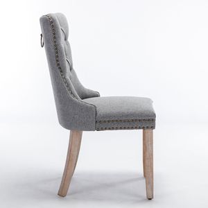 Set di Sedie da Pranzo Moderne di Alta Gamma Imbottite in Lino con Gambe in Legno Massello e Finitura con Borchie Design Contemporaneo in 2 Pezzi - Product Image 4