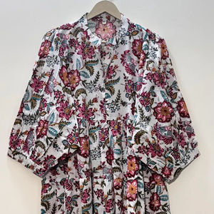 Vestido Casual Midi para Mujer, Tejido 100% Algodón, Liso, Manga Corta, Cintura Imperio, Estilo Babydoll, Cuello en V, Holgado, Funcional - Product Image 1