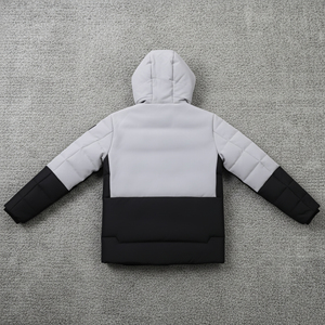 <b>Men's</b> Hooded Puffer <b>Jacket</b> <b>Long</b> Sleeve Color Blocking Windproof Thick Winter Coat With Zipper Closure And Front Logo Print - Product Image 5