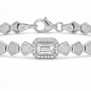 Pulsera Unisex de Diamantes Radiantes Naturales con Corte Marquesa y Racimo, Chapada en Oro de 14K, Certificada por IGI, Lujo para Novias, Color G, 26g - Product Image 5