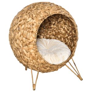 Collezione Autunnale: Cuccia per Gatti Intrecciata a Mano da 20,5 Pollici, Villa Rialzata in MDF con Cuscino Marrone per Piccoli Animali, Cuccia per Cani - Product Image 1