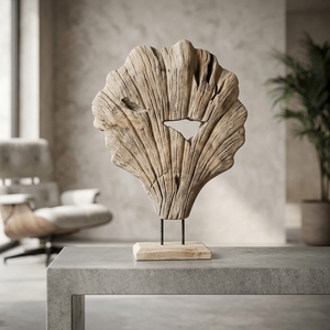 Shell Lumintu Stand Handcrafted <b>Wooden</b> Seashell Sculpture <b>Rustic</b> Coastal Tabletop Decorative Artwork Metal Stand Home Decor Acce - Product Image 5