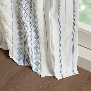 Pannello tenda bianco/Navy stampato in cotone con striscia di ciniglia e fodera 50x84 "Set mantovana e tende - Product Image 4