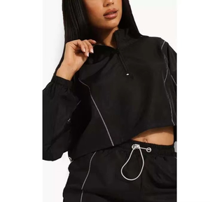 Wholesale Custom Solid Button Crop Top and <b>Short</b> <b>Suit</b> <b>Women</b> Windproof Waterproof Breathable Windbreaker Tracksuits Sets - Product Image 5