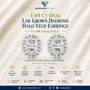 ต่างหูเพชรทรงรี 1.69 กะรัต แบบ Halo ฝังเพชรแล็บโกรว์ ตัวเรือนทองคำแท้ 18K เครื่องประดับชั้นดีสำหรับผู้หญิง - Product Image 1