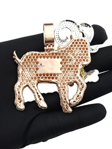 Colgante de Ram de Lujo con Incrustaciones de Moissanita, Cadena con Nombre en Letra Azul, Oro Rosa, Joyería Hip Hop Estilo Bling - Product Image 4