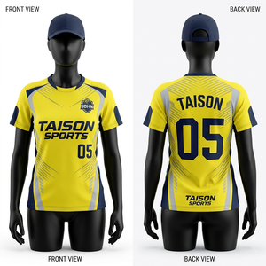 เสื้อเจอร์ซีย์สำหรับผู้หญิง 170 GSM ผ้าตาข่ายโพลีเอสเตอร์สีทองอมเขียว แผงไหล่พิมพ์ลายแบบรีดร้อนตามสั่ง ระบายความชื้นได้ดี - Product Image 6
