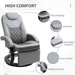 Gray Faux Leather Manual <b>Recliner</b> Adjustable Swivel Lounge Chair with Footrest Round Base Armchair for Living Room - Product Image 5