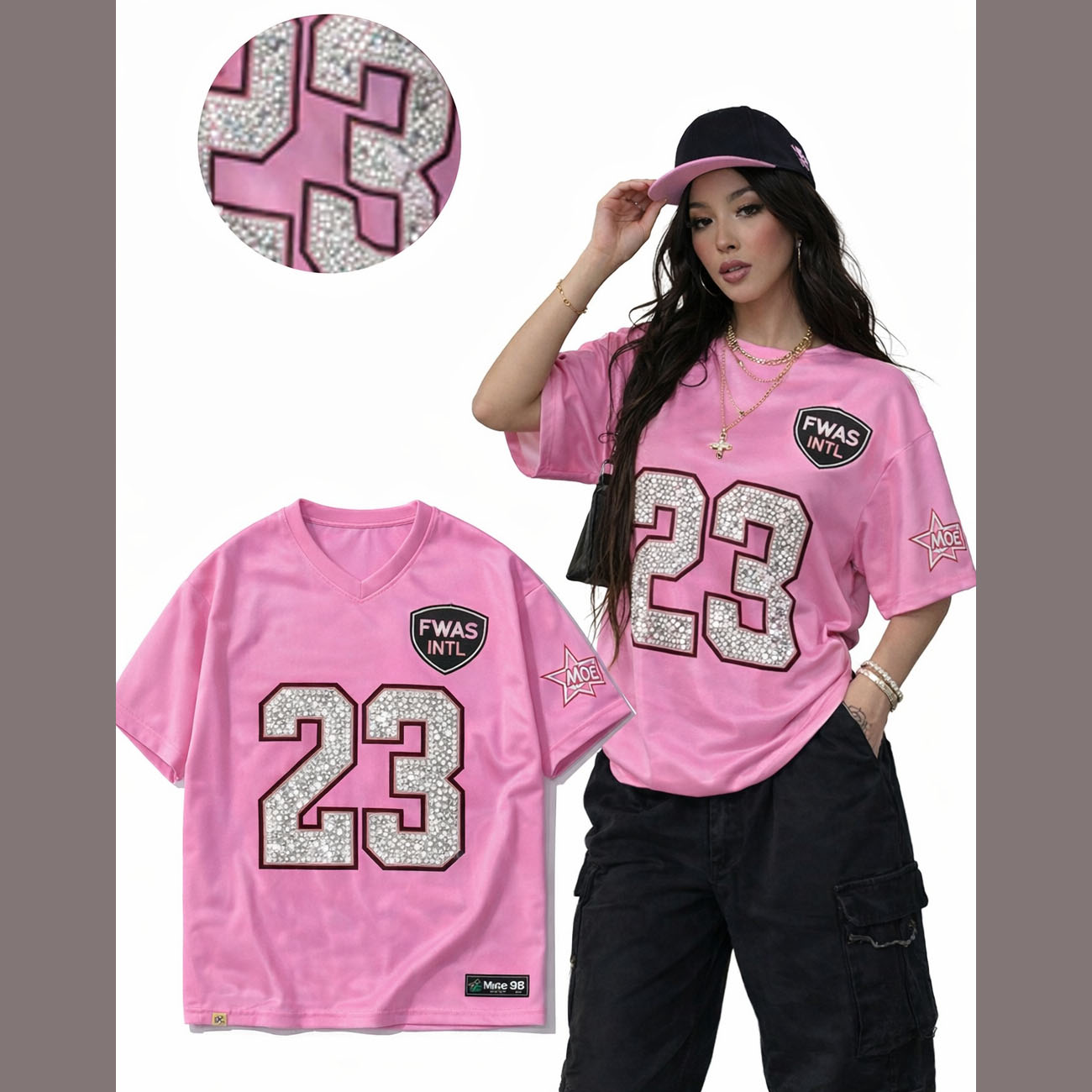 Women's Custom Sublimated American Football Soccer Jersey Crop T-shirts Custom Number Rhinestone Graphic V-Neck Unisex T-shirts