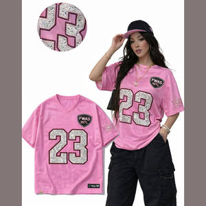 Camisetas Deportivas Personalizadas Sublimadas para Mujer, Estilo Fútbol Americano, con Número Personalizado, Gráficos de Diamantes de Imitación, Cuello en V, Unisex - Product Image 1