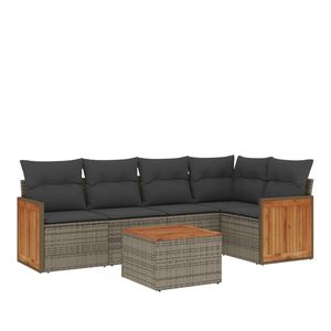 <b>Grey</b> Garden Sofa Set With Cushions 6 Seater Rattan Outdoor Furniture Teak Wood <b>Frame</b> Contemporary Design - Product Image 2