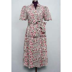 Nouvelle arrivée, robe mi-longue indienne style A, décontractée, pour soirée, robe d'été pour femme, une pièce, confortable au quotidien, 100% coton pur, imprimé floral Kangura - Product Image 1