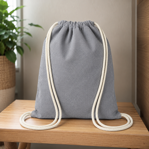 225 GSM Recycled Cotton <b>Drawstring</b> <b>Backpack</b> 36x40 cm Gym Sports Sack Custom Logo Promotional Wholesale OEM Manufacturer Exporter - Product Image 5