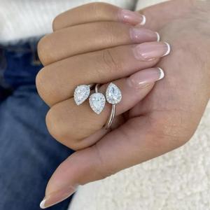 Bague ouverte en or blanc 14 carats avec diamant taille poire pour femme, bague de fiançailles ou d'anniversaire élégante et luxueuse avec diamant naturel - Product Image 3
